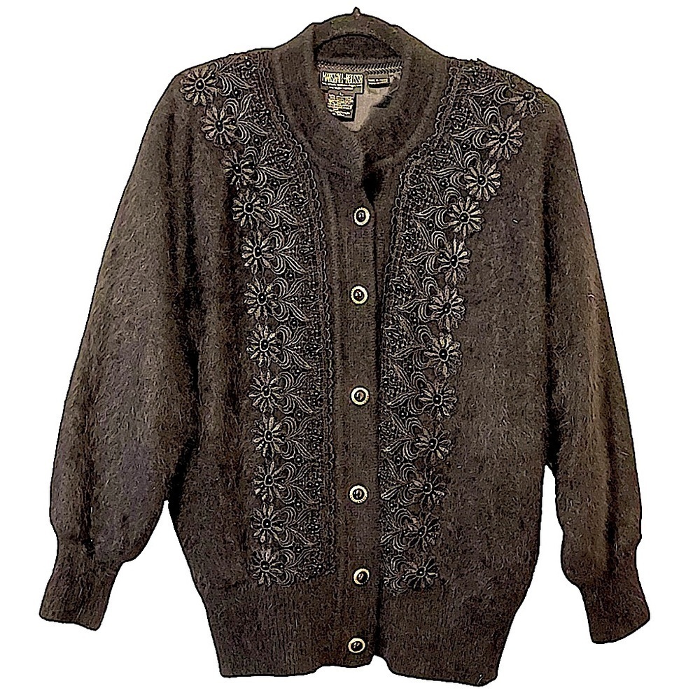 Vintage Marshall-Rousso Black Angora Lined Sweater Jacket
Size Large